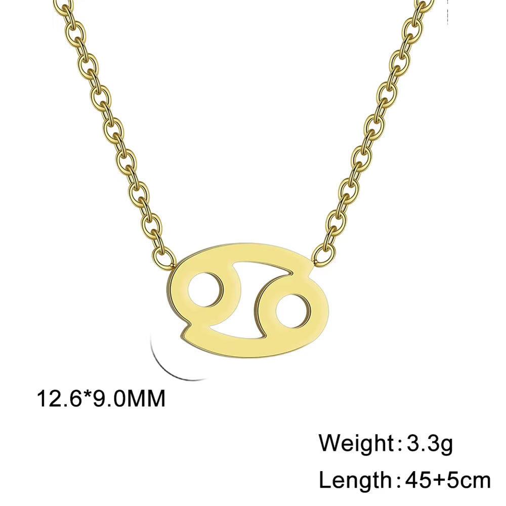 Stainless Steel Star Zodiac Sign Necklace 12 Constellation Pendant Necklace Women Aries Leo Virgo Gemini Libra Pisces Jewellery