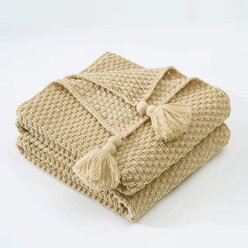 Tassel Blanket Knitted Ball Woolen Sofa Warm Cozy Throw Blankets for Office Siesta Air-Conditioner Bedspread Bedding Tapestry