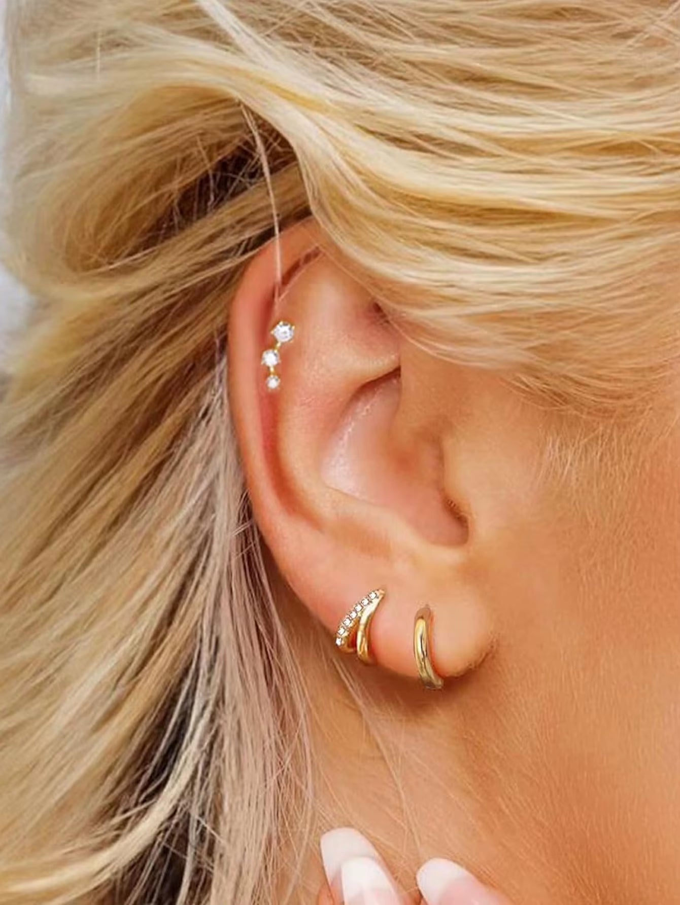 6 Pairs Small Gold Hoop Stud Earrings Set for Somen, 14K Gold Plated Huggie Hoop Earrings Double Hoop Earrings CZ Stud Earrings