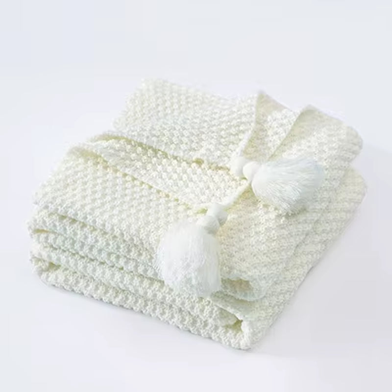 Tassel Blanket Knitted Ball Woolen Sofa Warm Cozy Throw Blankets for Office Siesta Air-Conditioner Bedspread Bedding Tapestry