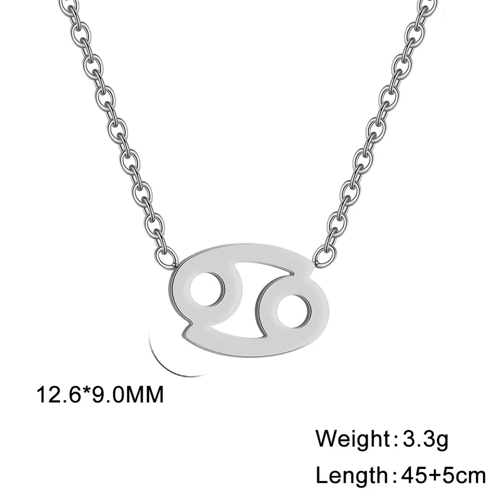 Stainless Steel Star Zodiac Sign Necklace 12 Constellation Pendant Necklace Women Aries Leo Virgo Gemini Libra Pisces Jewellery