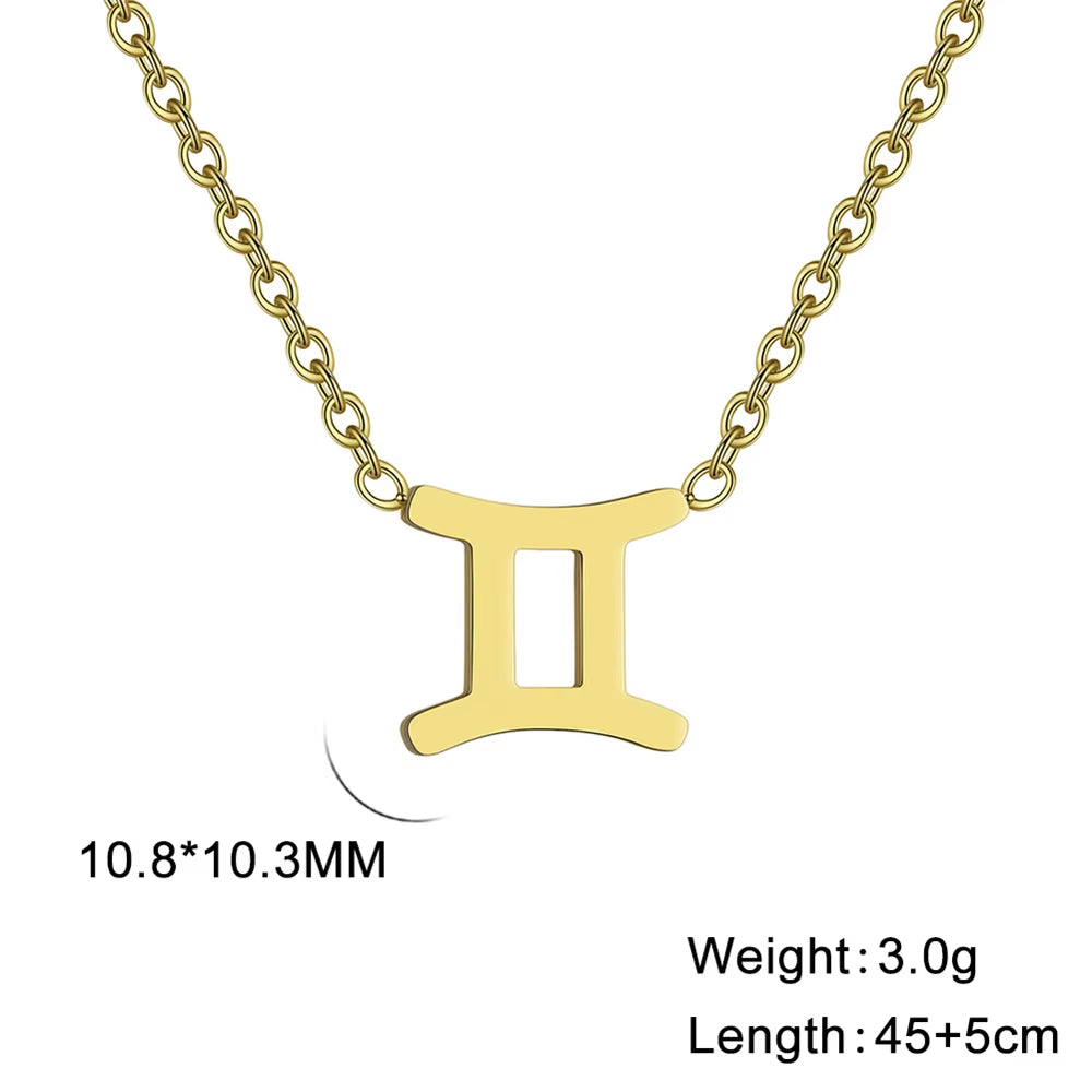 Stainless Steel Star Zodiac Sign Necklace 12 Constellation Pendant Necklace Women Aries Leo Virgo Gemini Libra Pisces Jewellery