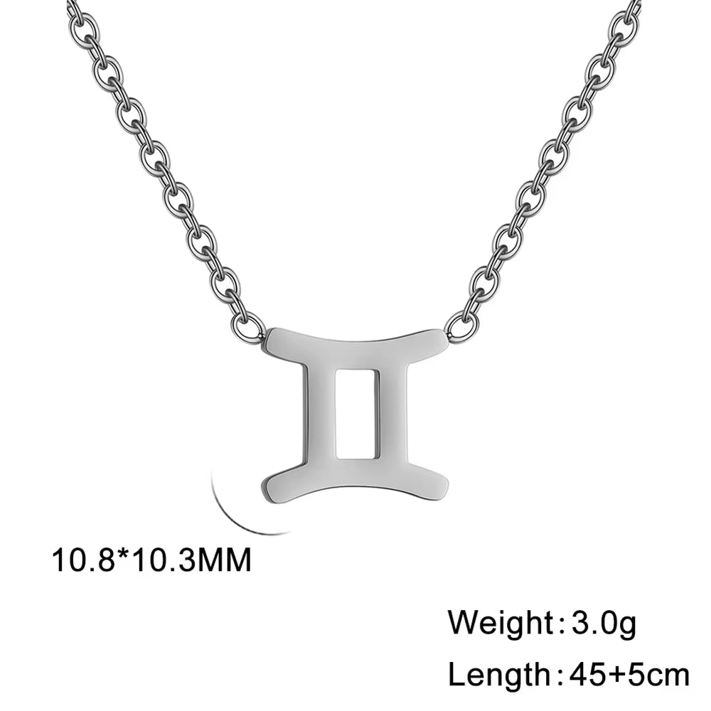 Stainless Steel Star Zodiac Sign Necklace 12 Constellation Pendant Necklace Women Aries Leo Virgo Gemini Libra Pisces Jewellery