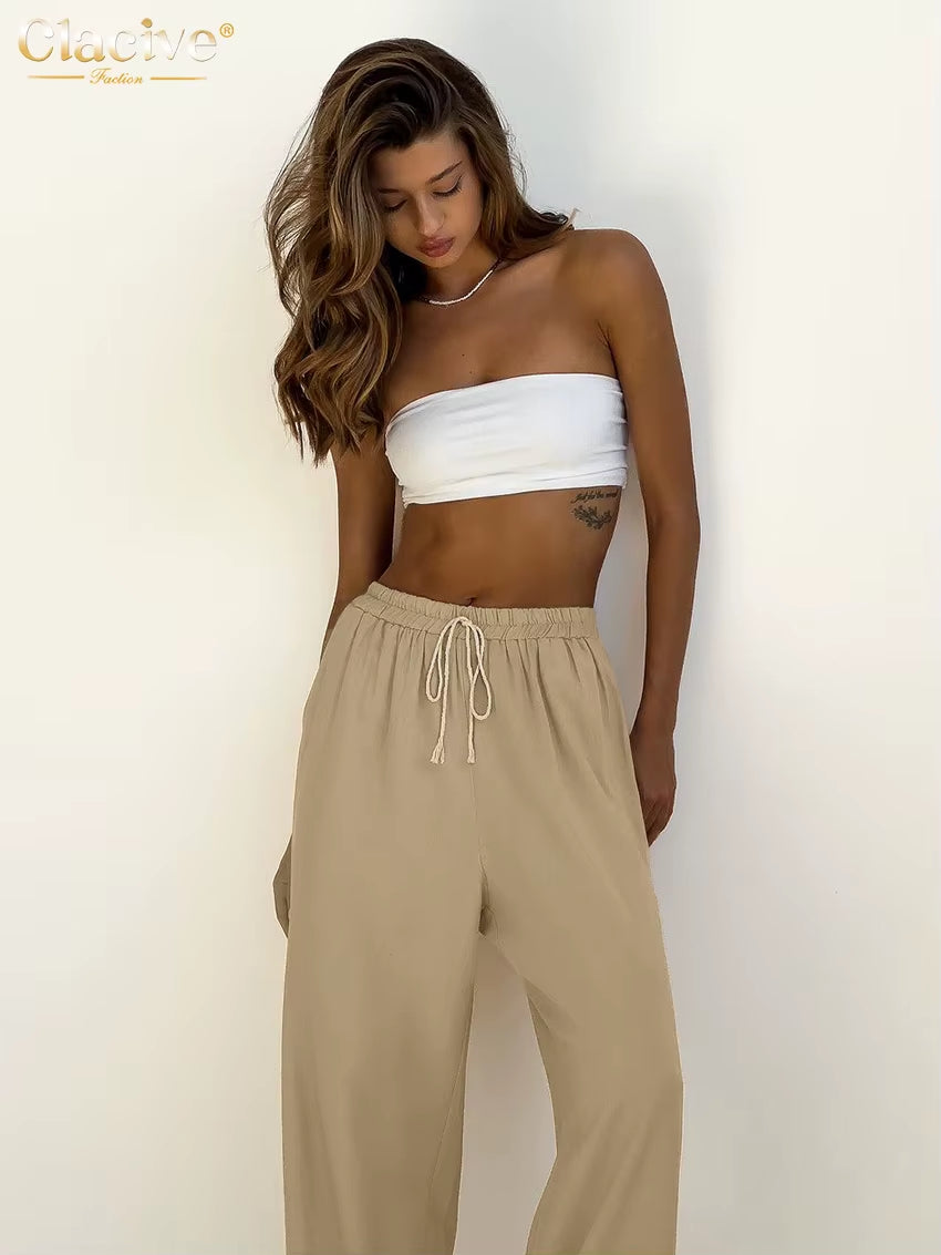 Fashion Loose Khaki 2 Piece Sets Women Outfit 2024 Casual Long Sleeve Robes with High Waist Wide Pants Set Streetwear