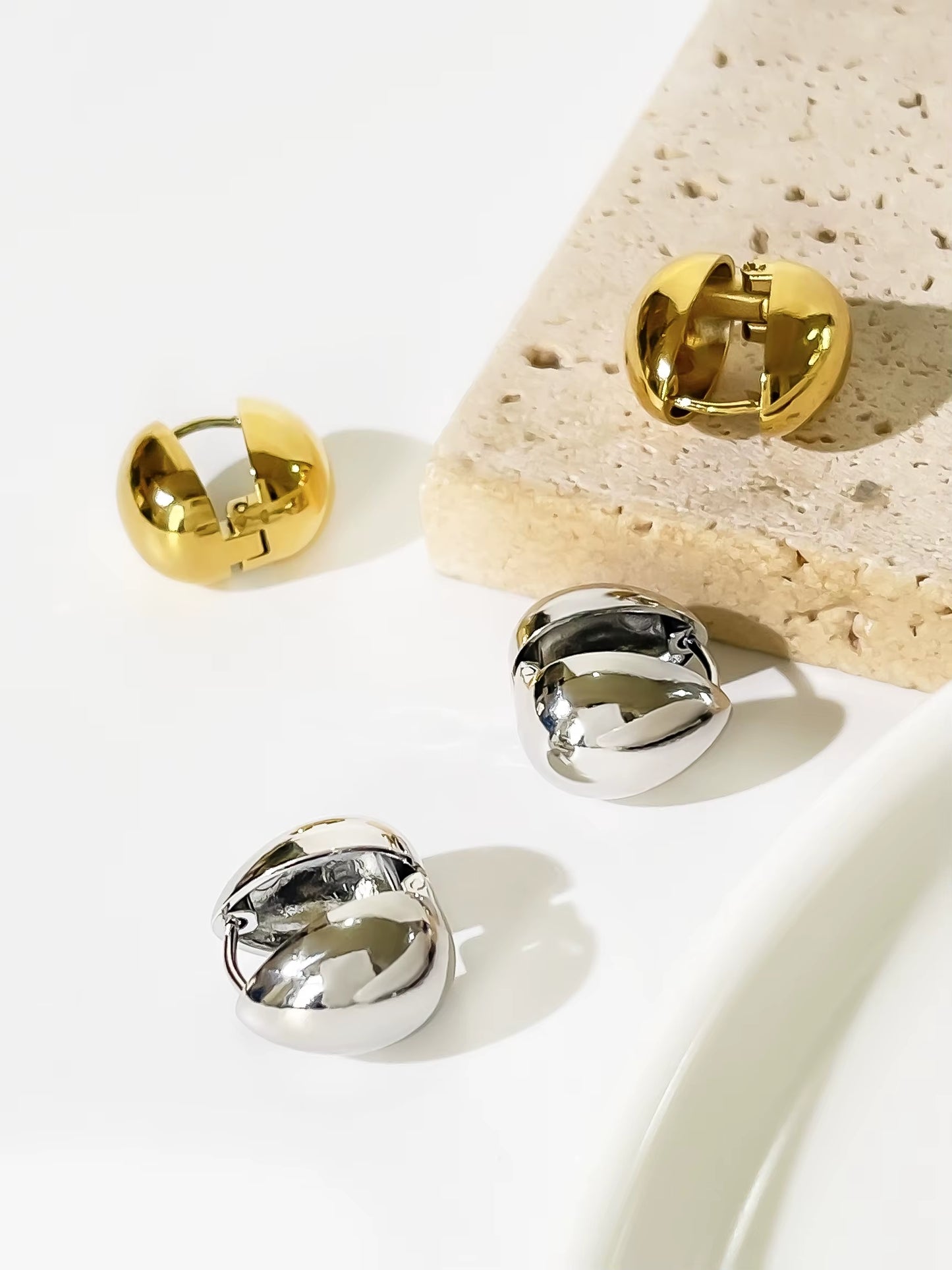 Trendy 316L Stainless Steel Waterproof Hoop Earrings Solid Gold PVD Plated Double Face Droplet Women'S Earring Jewelry