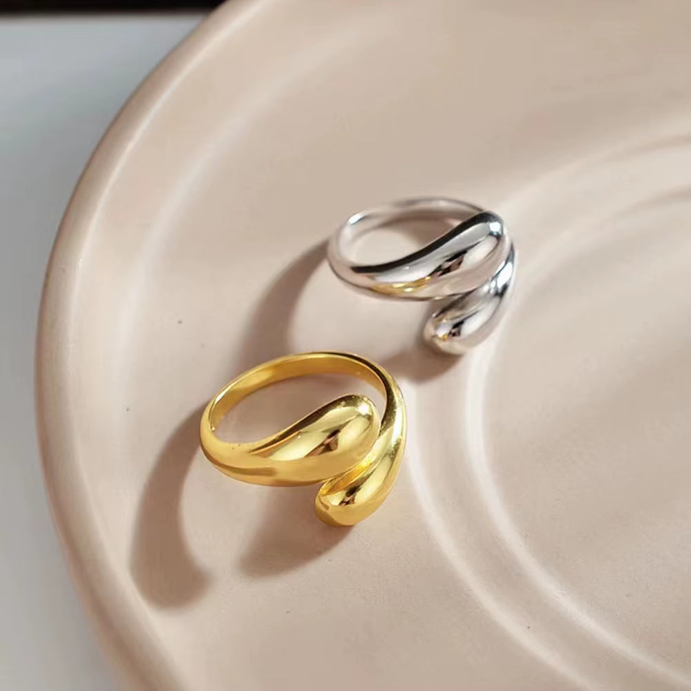 Stainless Steel Smooth Double Ball Beads Rings for Woman Open Gold Color Geometric Wedding Couple Rings Aesthetic Jewelry Gift