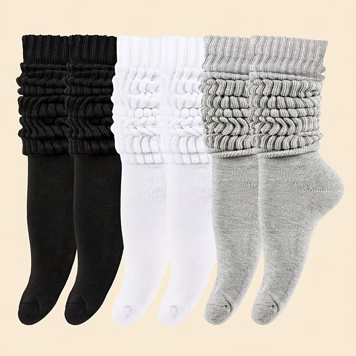 3 Pairs Solid Simple Socks, Soft & Comfy Slouchy Mid-Calf Socks, Women'S Stockings & Hosiery