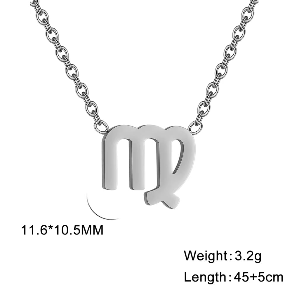 Stainless Steel Star Zodiac Sign Necklace 12 Constellation Pendant Necklace Women Aries Leo Virgo Gemini Libra Pisces Jewellery