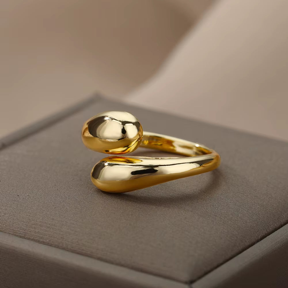 Stainless Steel Smooth Double Ball Beads Rings for Woman Open Gold Color Geometric Wedding Couple Rings Aesthetic Jewelry Gift