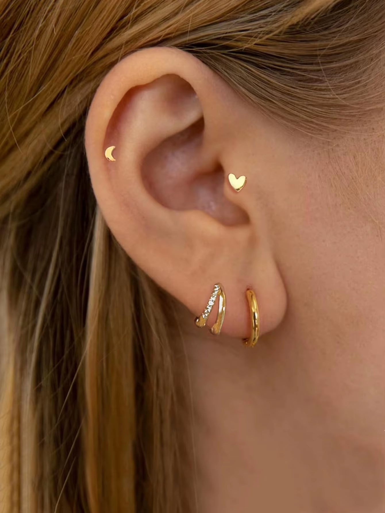 6 Pairs Small Gold Hoop Stud Earrings Set for Somen, 14K Gold Plated Huggie Hoop Earrings Double Hoop Earrings CZ Stud Earrings