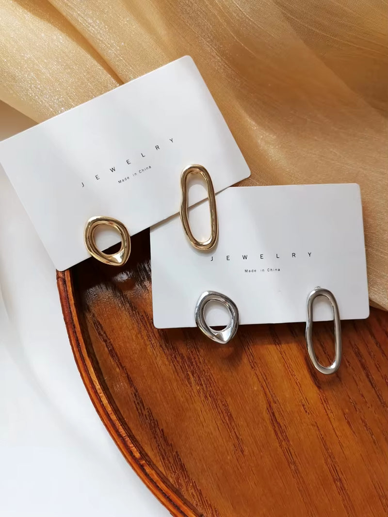 Mihan 925 Silver Needle New Asymmetrical Geometric Earrings Women Fashion Korean Temperament Metal Earrings for Women Jewelry