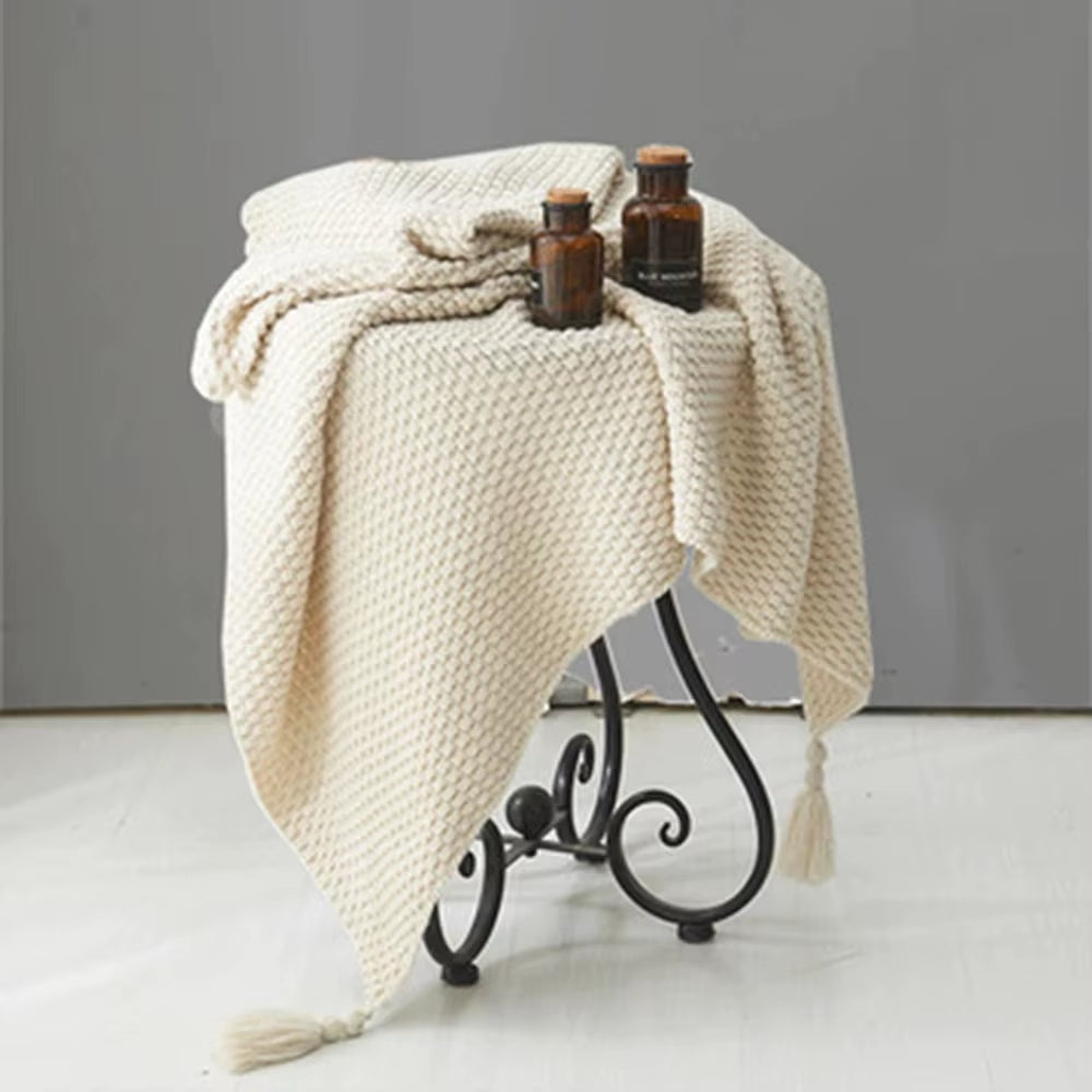 Tassel Blanket Knitted Ball Woolen Sofa Warm Cozy Throw Blankets for Office Siesta Air-Conditioner Bedspread Bedding Tapestry