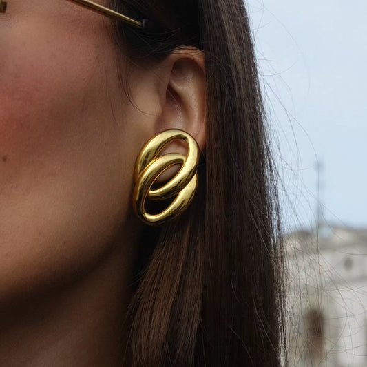 Uworld Stainless Steel round Huggie Earrings Minimalist Golden Metal Texture Unusual for Women Charm Jewelry Украшения Бижутерия