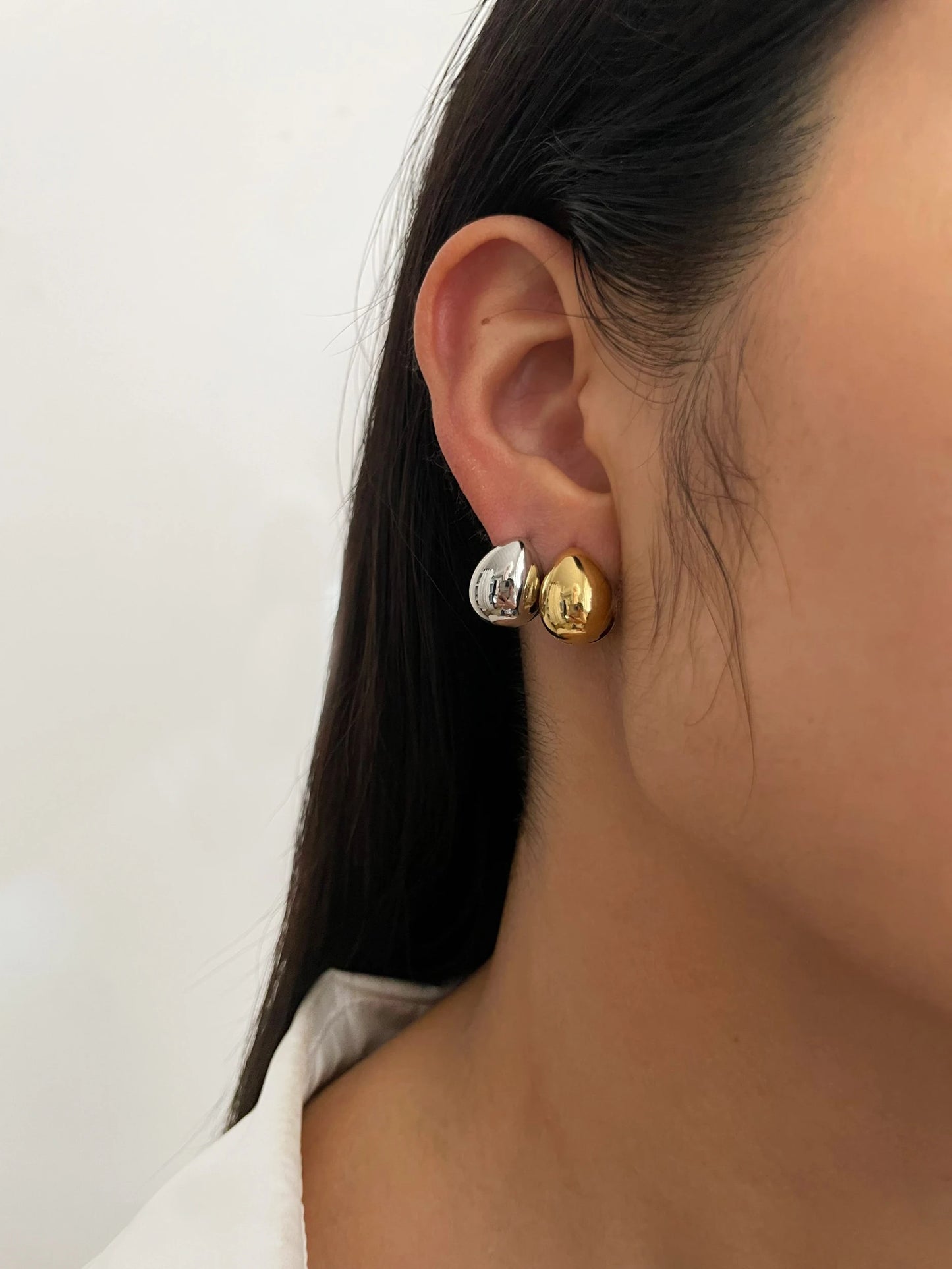 Trendy 316L Stainless Steel Waterproof Hoop Earrings Solid Gold PVD Plated Double Face Droplet Women'S Earring Jewelry