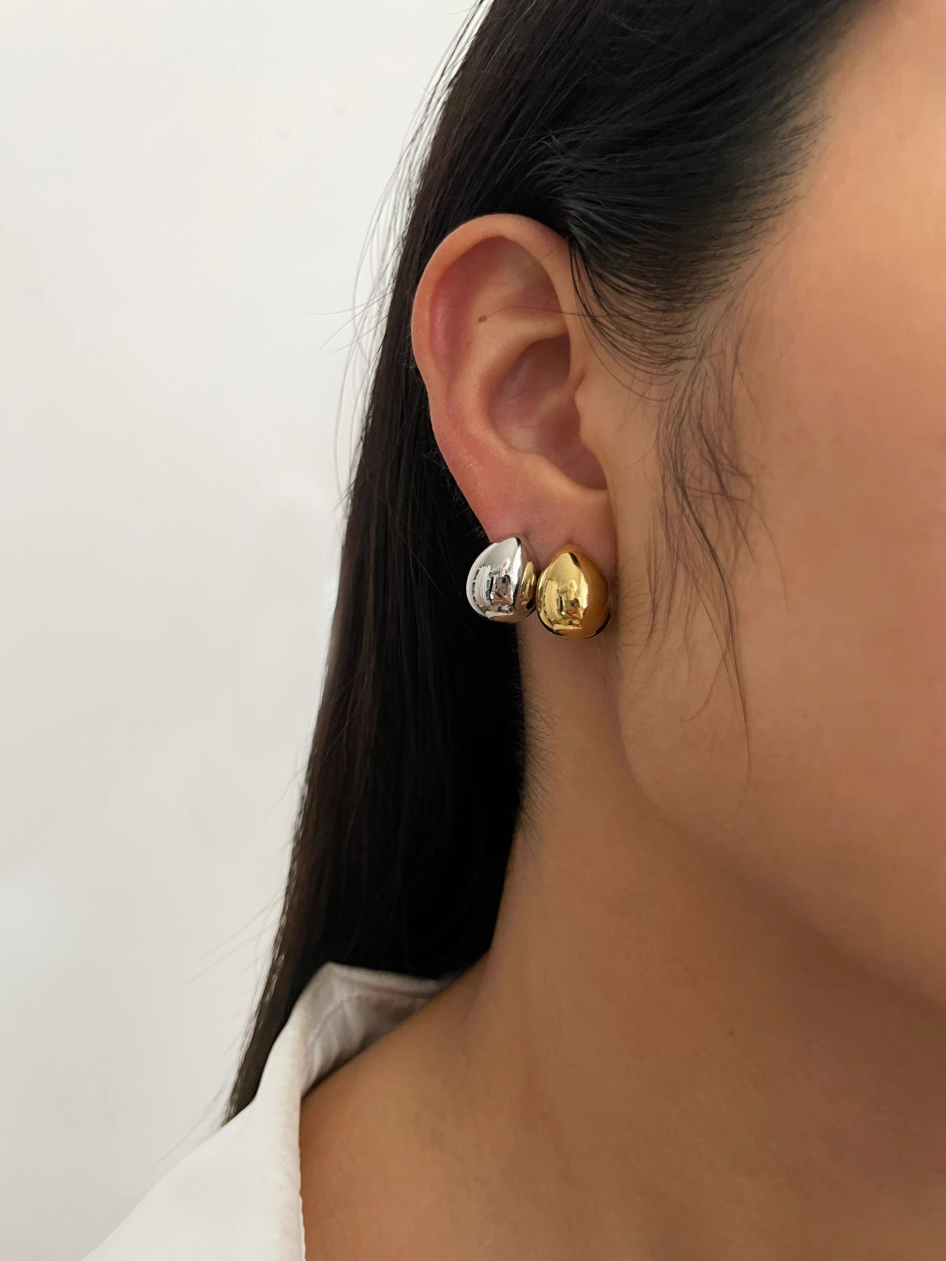 Trendy 316L Stainless Steel Waterproof Hoop Earrings Solid Gold PVD Plated Double Face Droplet Women'S Earring Jewelry