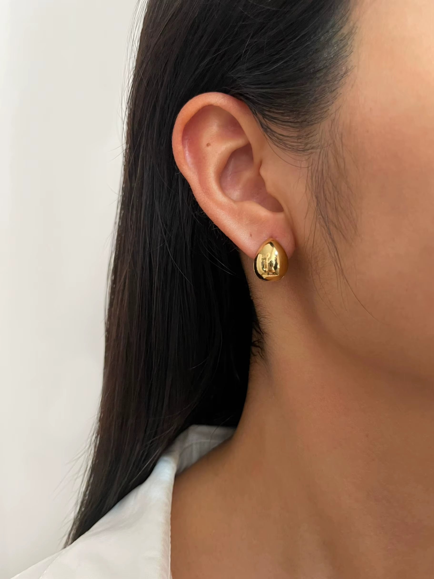 Trendy 316L Stainless Steel Waterproof Hoop Earrings Solid Gold PVD Plated Double Face Droplet Women'S Earring Jewelry