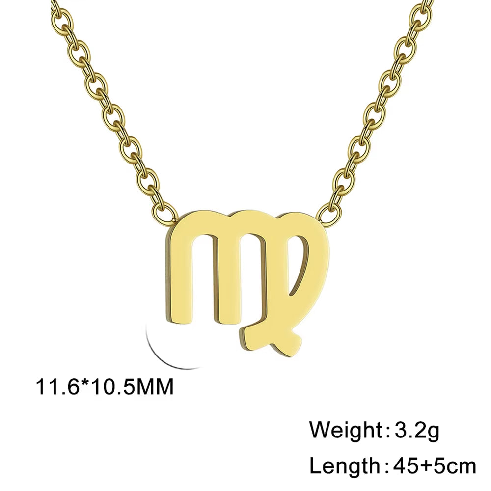 Stainless Steel Star Zodiac Sign Necklace 12 Constellation Pendant Necklace Women Aries Leo Virgo Gemini Libra Pisces Jewellery