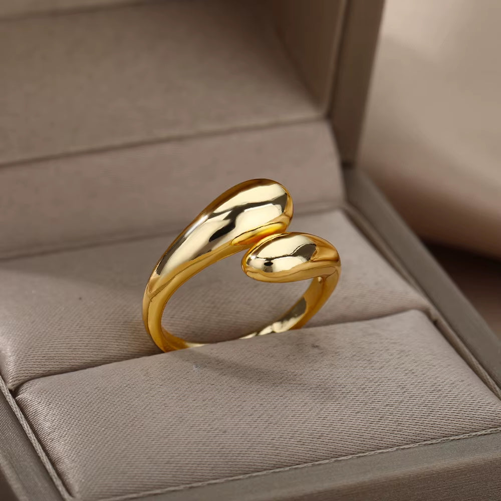 Stainless Steel Smooth Double Ball Beads Rings for Woman Open Gold Color Geometric Wedding Couple Rings Aesthetic Jewelry Gift