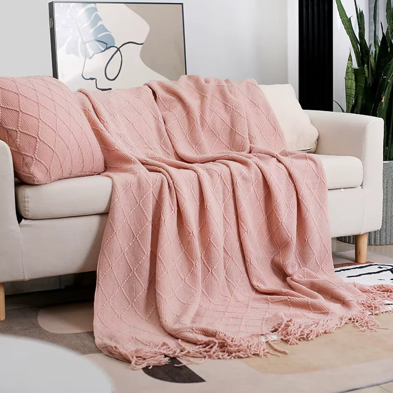 Nordic Knitted Shawl Sofa Blanket with Tassels Scarf Sofa Emulation Fleece Throw Blanket TV Blankets Bed End Decor Drop Ship