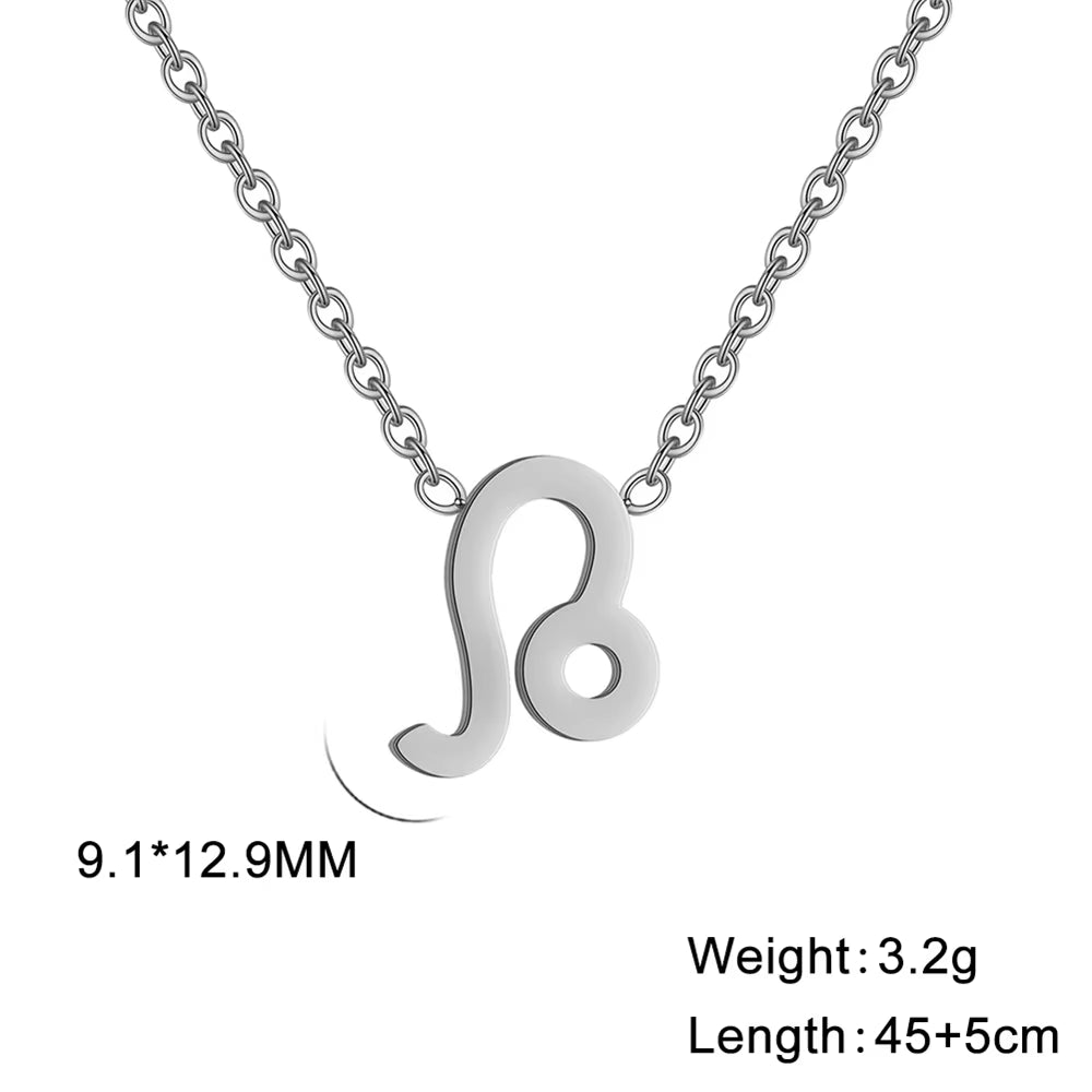 Stainless Steel Star Zodiac Sign Necklace 12 Constellation Pendant Necklace Women Aries Leo Virgo Gemini Libra Pisces Jewellery