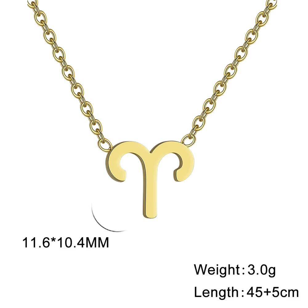 Stainless Steel Star Zodiac Sign Necklace 12 Constellation Pendant Necklace Women Aries Leo Virgo Gemini Libra Pisces Jewellery