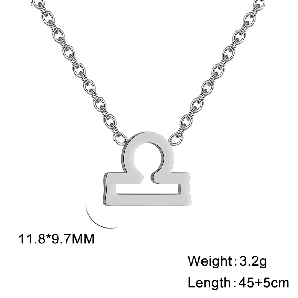 Stainless Steel Star Zodiac Sign Necklace 12 Constellation Pendant Necklace Women Aries Leo Virgo Gemini Libra Pisces Jewellery
