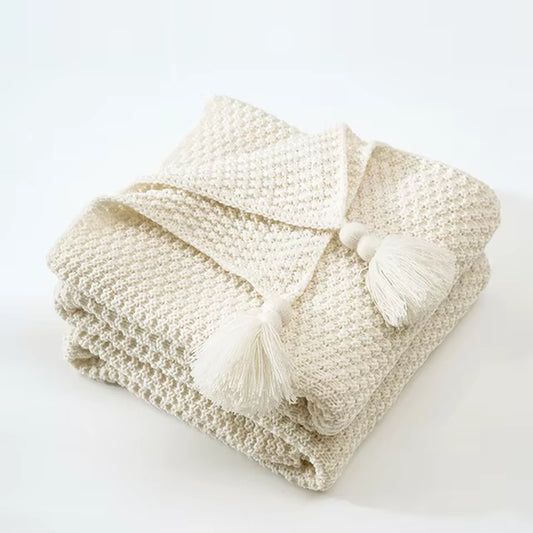 Tassel Blanket Knitted Ball Woolen Sofa Warm Cozy Throw Blankets for Office Siesta Air-Conditioner Bedspread Bedding Tapestry