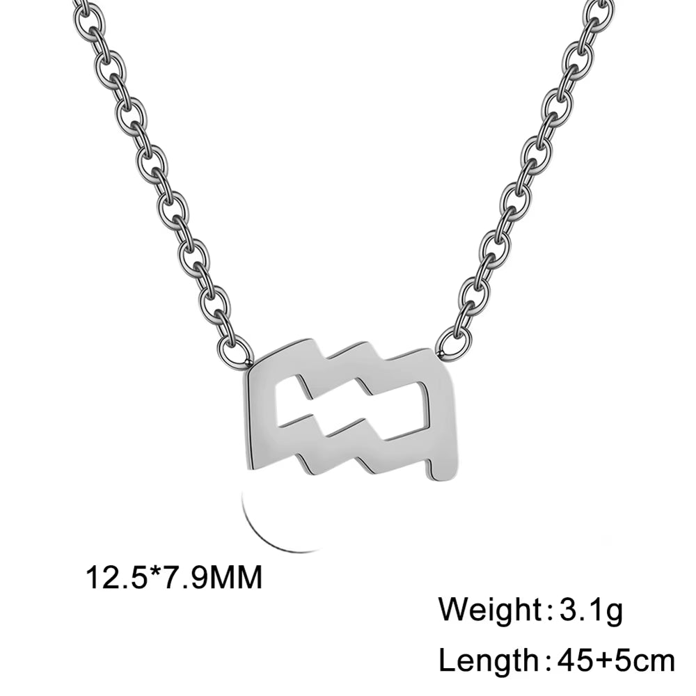 Stainless Steel Star Zodiac Sign Necklace 12 Constellation Pendant Necklace Women Aries Leo Virgo Gemini Libra Pisces Jewellery