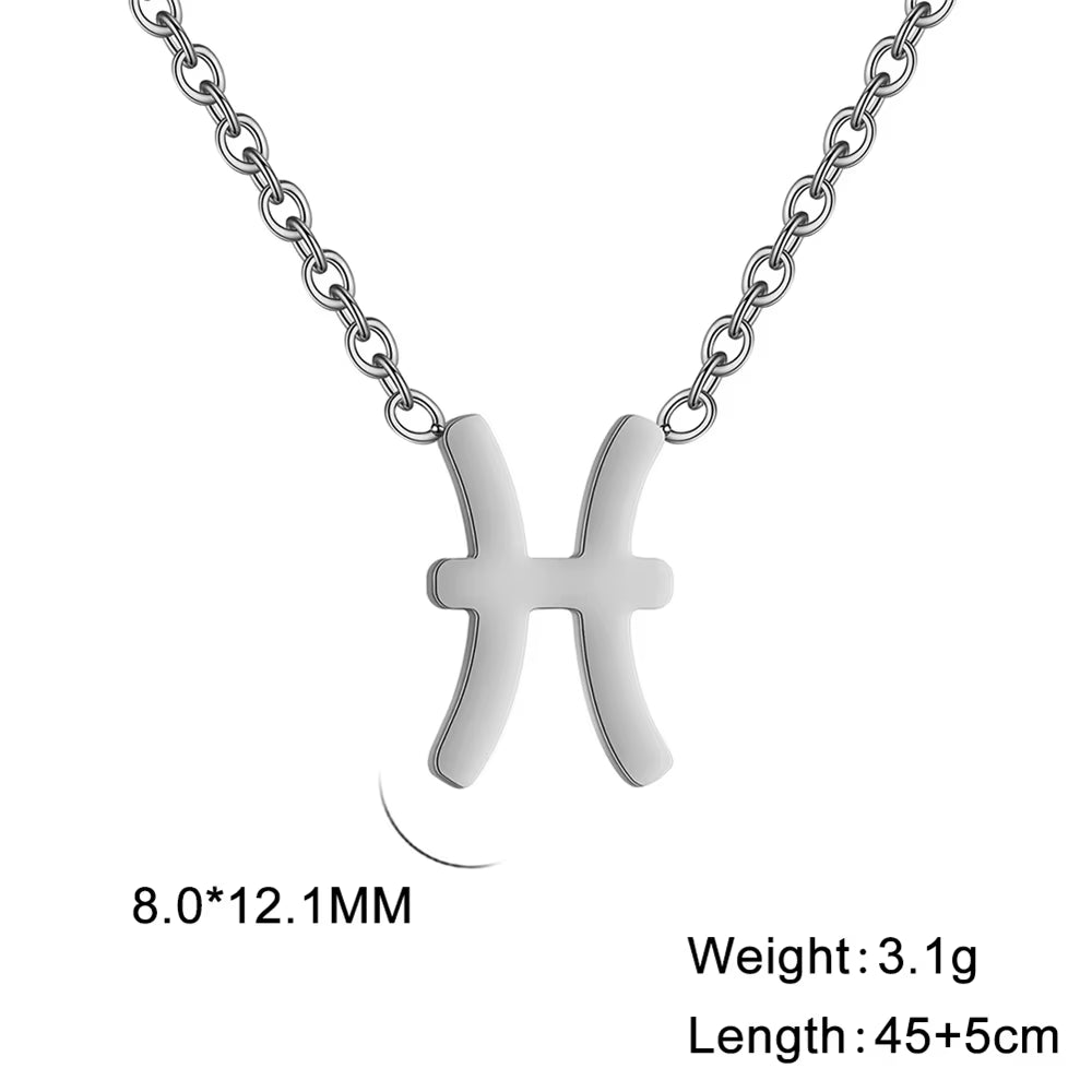 Stainless Steel Star Zodiac Sign Necklace 12 Constellation Pendant Necklace Women Aries Leo Virgo Gemini Libra Pisces Jewellery
