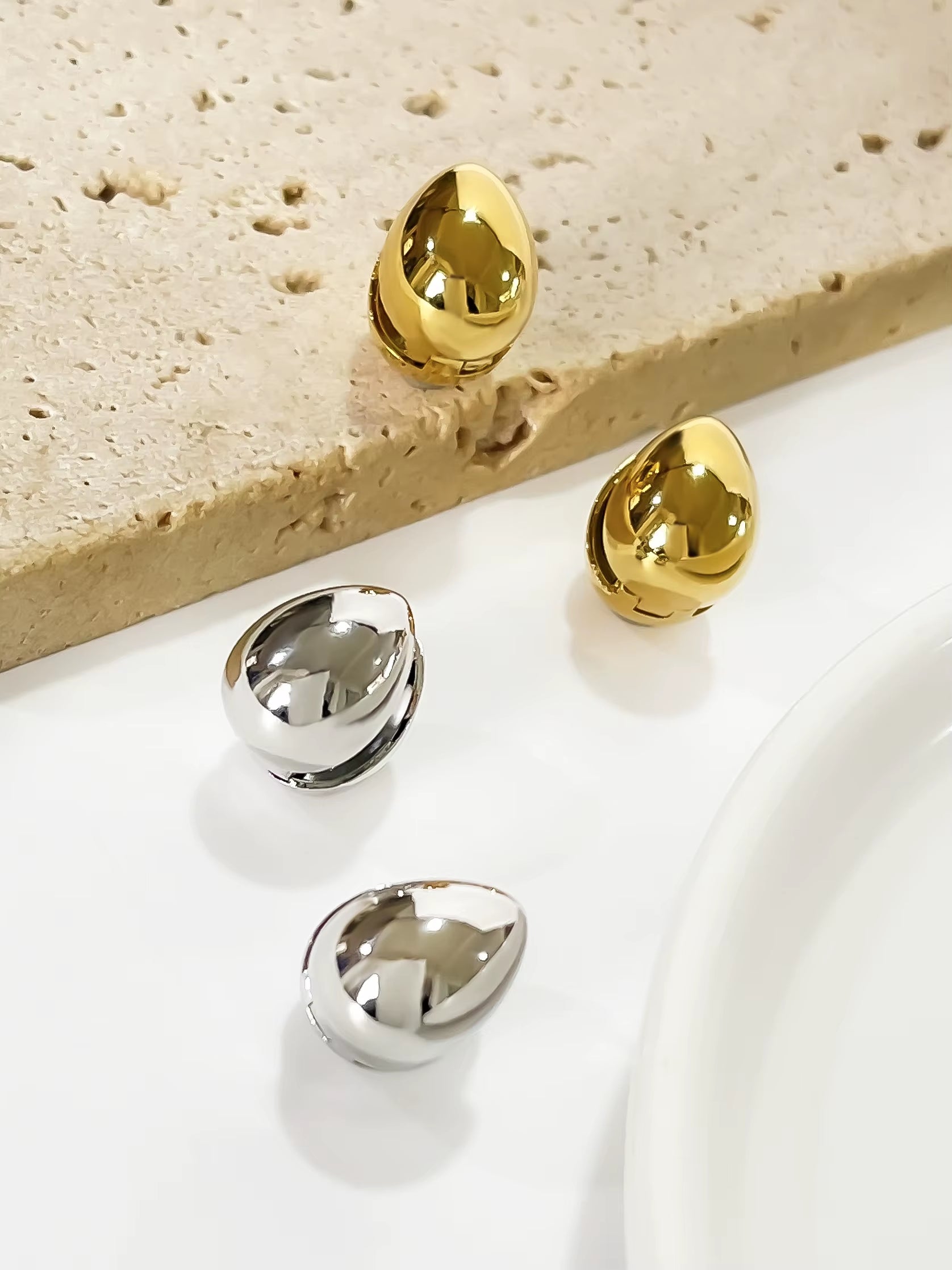 Trendy 316L Stainless Steel Waterproof Hoop Earrings Solid Gold PVD Plated Double Face Droplet Women'S Earring Jewelry