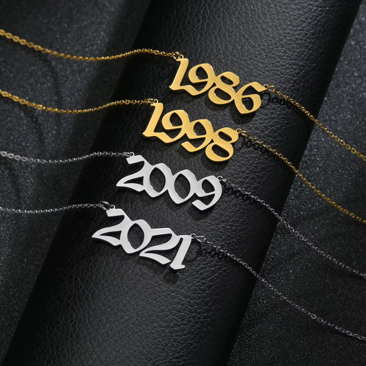 Stainless Steel Trendy Charm Year Number Necklaces for Women Birth Special Date 1982 1989 2000 Birthday Gift from 1980 to 2023