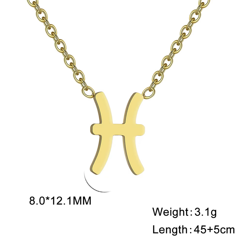 Stainless Steel Star Zodiac Sign Necklace 12 Constellation Pendant Necklace Women Aries Leo Virgo Gemini Libra Pisces Jewellery