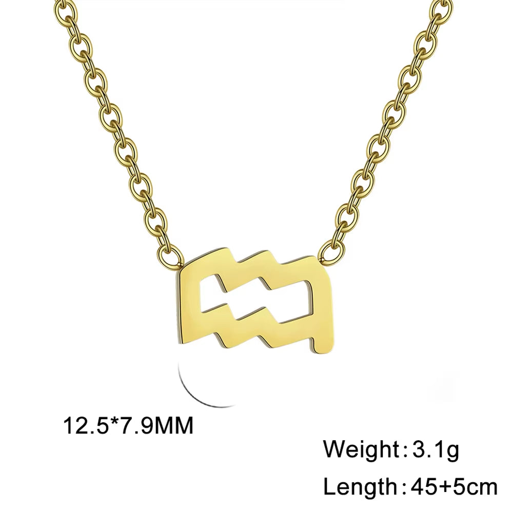 Stainless Steel Star Zodiac Sign Necklace 12 Constellation Pendant Necklace Women Aries Leo Virgo Gemini Libra Pisces Jewellery