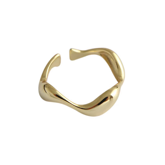 Silver Color Creative Handmade Rings Irregular Wave Smooth Engagement Jewelry for Women Size 16.5Mm Adjustable